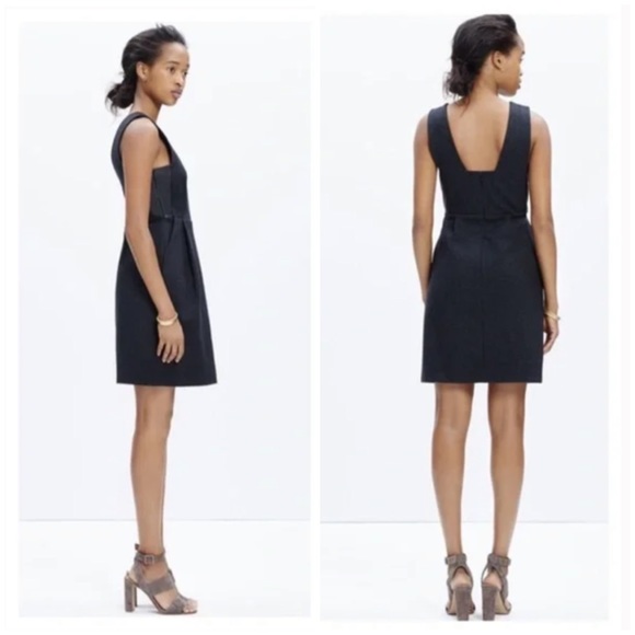 Madewell Dark Gray Sleeveless Career Sheath Dress with Leather Inserts Size 4 - Picture 2 of 13